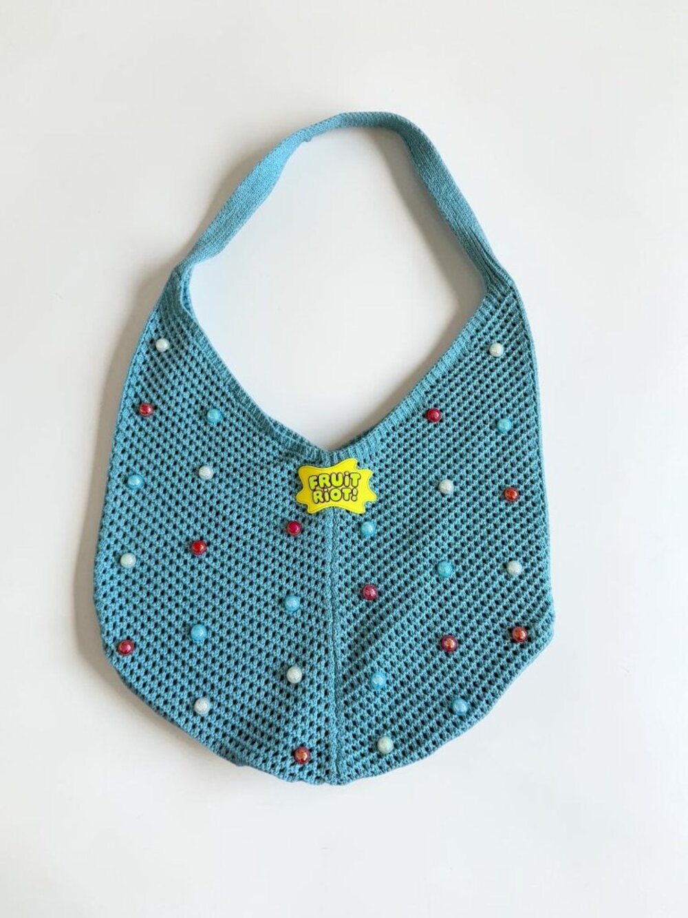 FRUIT RIOT Blue Beaded Woven Shoulder Tote Bag NEW NWOT
